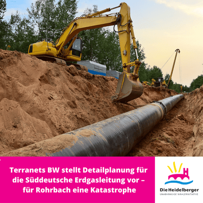 Terranets BW stellt Detail­planung für die Süddeutsche Erdgas­leitung vor – für Rohrbach eine Katastrophe