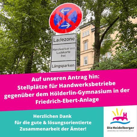Auf unseren Antrag hin: Stell­plätze für Handwerks­be­triebe gegenüber dem Hölderlin-Gymnasium in der Friedrich-Ebert-Anlage